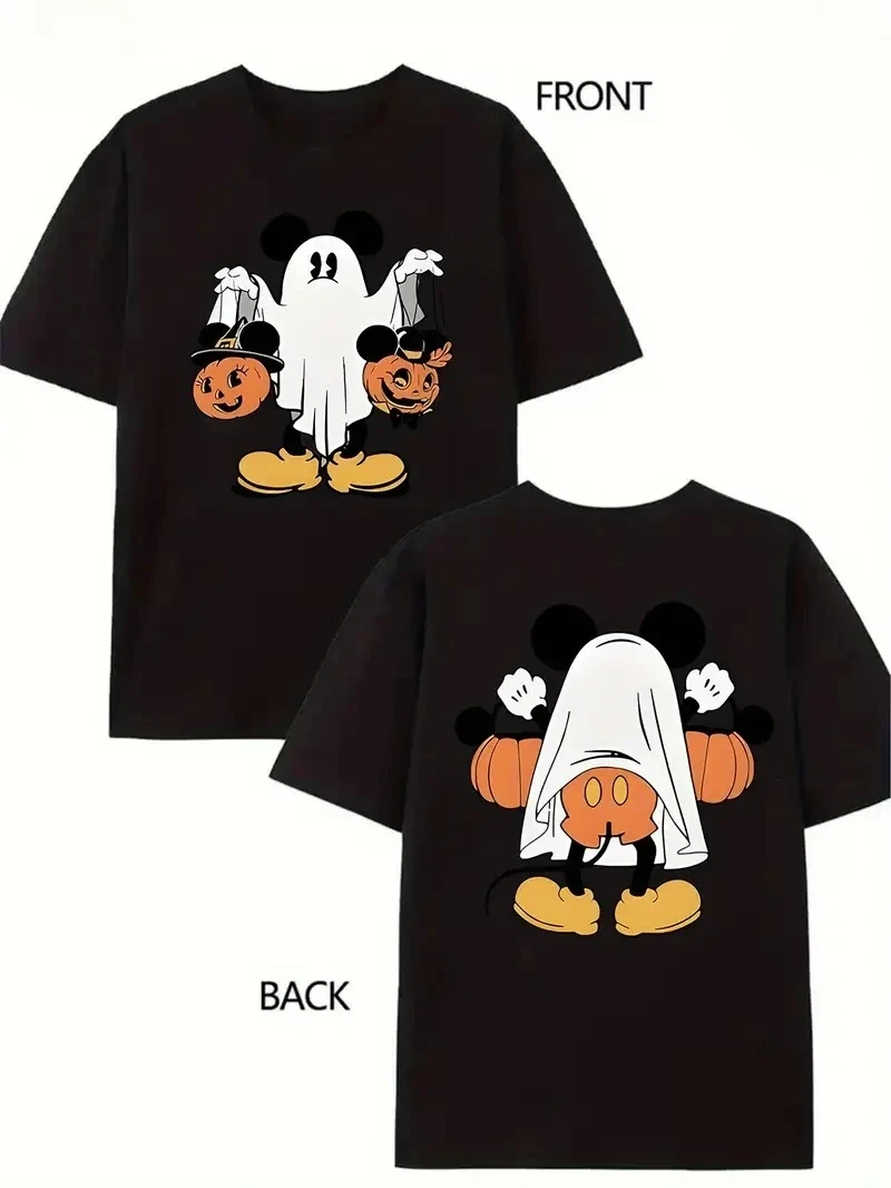

Футболка Disney на Хэллоуин, футболка с Микки Маусом, женская пара, мужская хлопковая повседневная футболка для девочек, топ для отдыха, наряд для родителей и детей