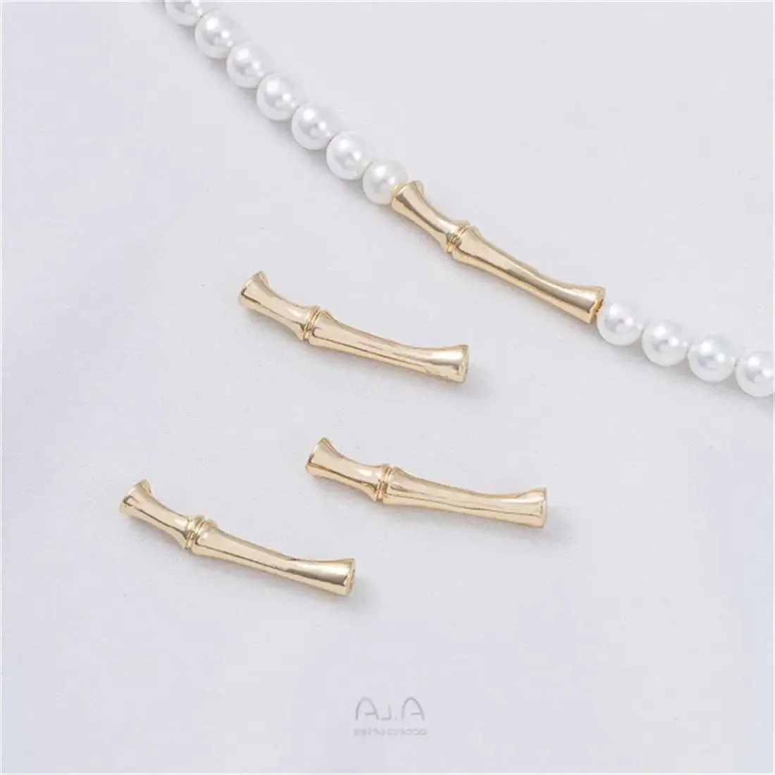 

14K Gold Bag Long Bamboo Joint Curved Pipe Separated Bead Accessories, Handmade DIY String Pearl Jewelry, Bracelet and Necklace