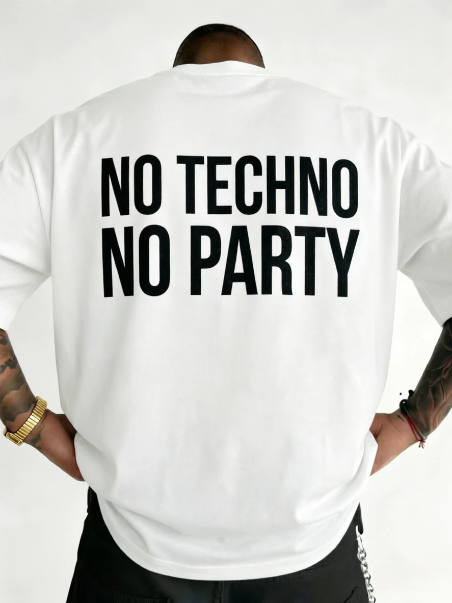 Camiseta No Techno No Party, Camiseta Informal de Moda para Hombre, Estilo Urbano Holgado, Camiseta Hipster para Hombre, Camiseta Suave Estilo Coreano Y2k