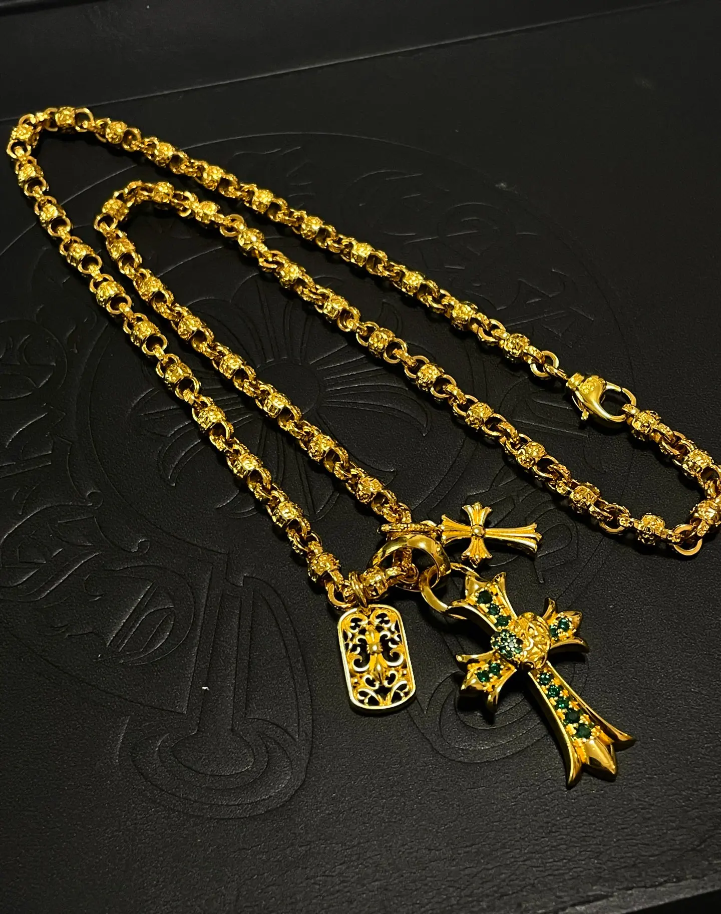 CH Green Diamond  Hollow Cross Personality Light Luxury Niche Design Fashion Women's S925 Sterling Silver Chain Necklace
