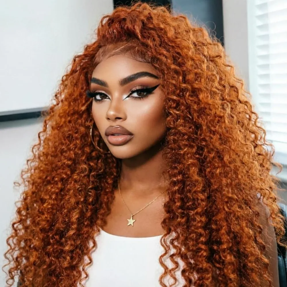 Orange Colored Water Wave 13x4 Hd Lace Frontal Human Hair Wig Preplucked Deep Wave Long Ginger Lace Front Curly Wigs on Sale