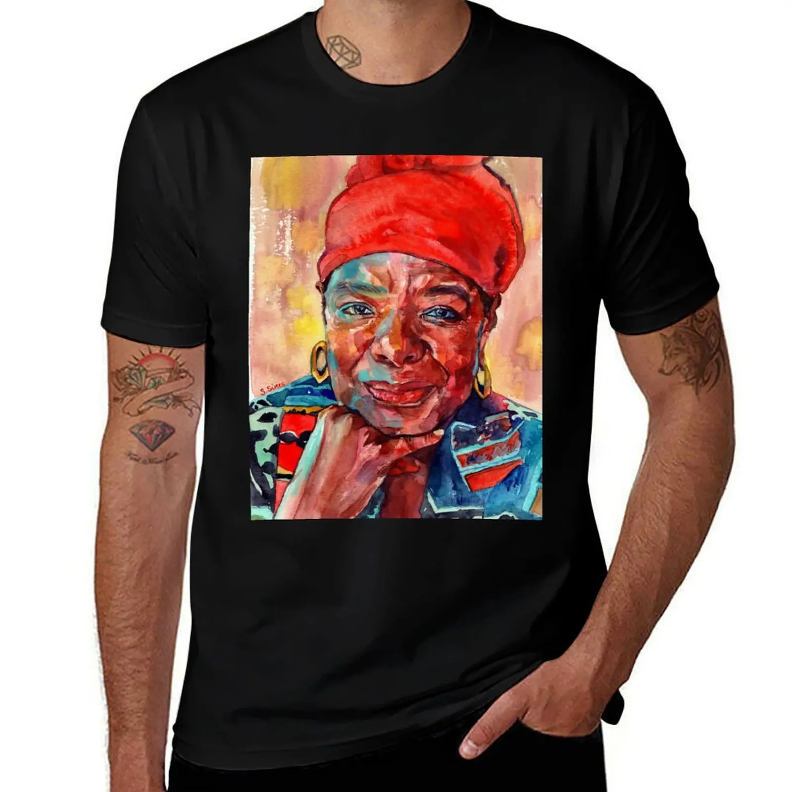 Maya Angelou Watercolor T-Shirt Basic Solid Color Short Sleeve Cotton Top