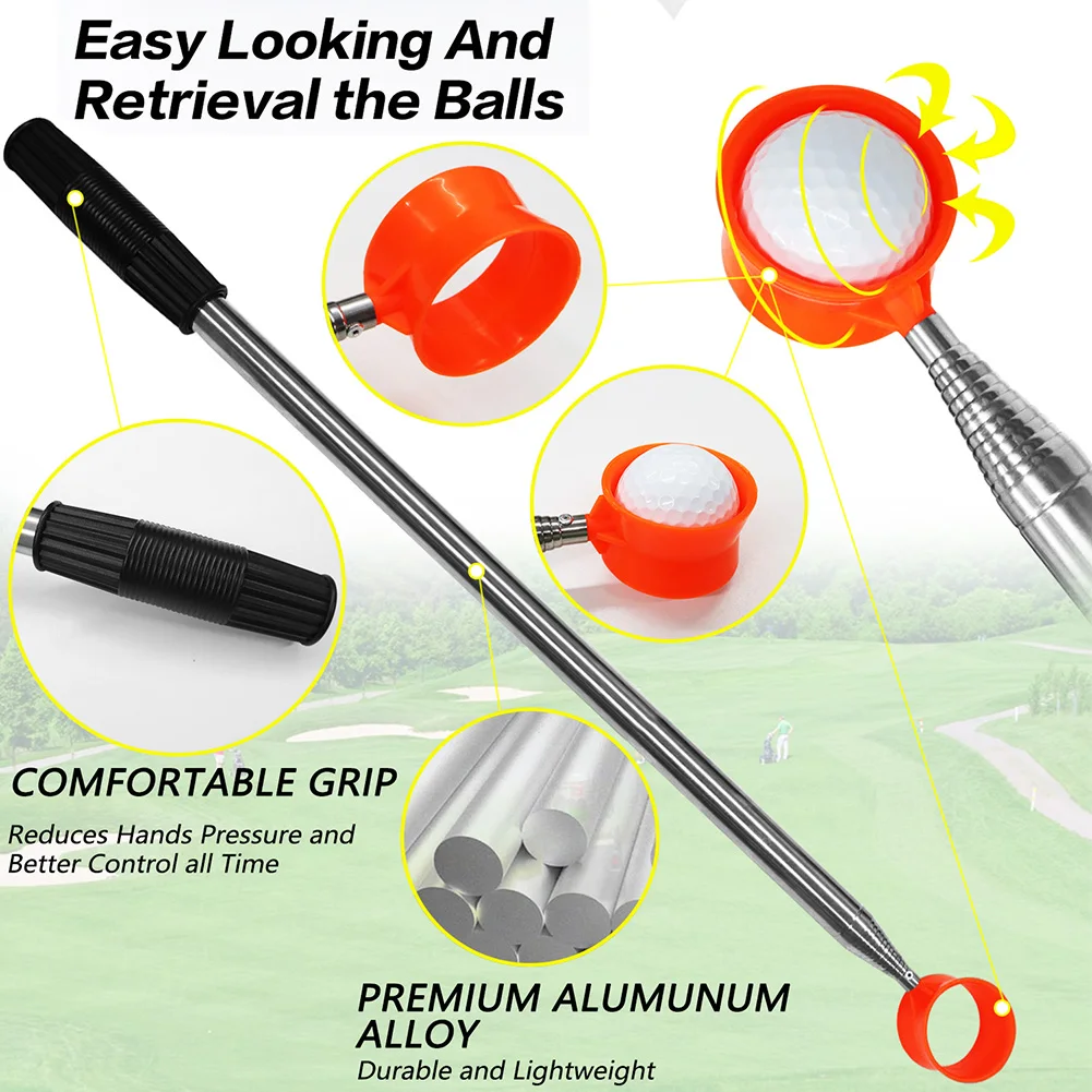 9ft/12ft Golf Ball Finder Telescopic Comfortable Handle Golf Ball Pickup Stainless Steel Outdoor Golf Accessories