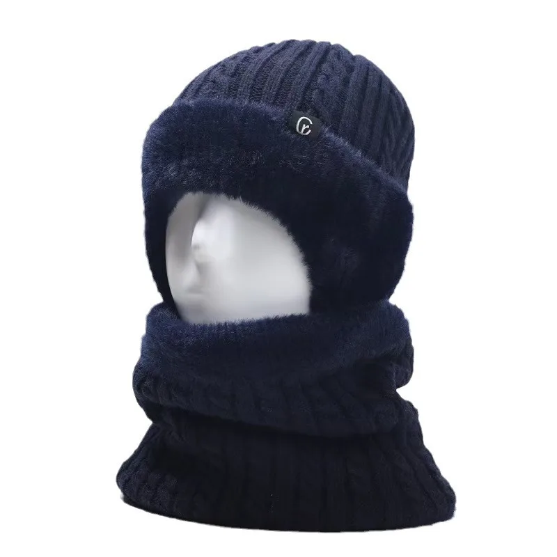 Calentador de cuello de piel de zorro de punto suave a la moda, bufanda deportiva, conjunto de sombrero para hombres y mujeres, gorro para montar al aire libre, gorros, bufanda con protección para el cuello