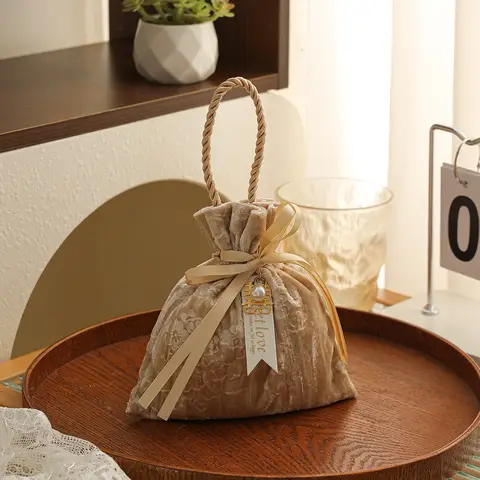 Velvet Wedding Candy Bag Gift Bag Portable Drawstring Ribbon Bow Bag High Quality Wedding Party Candy Pouch Jewelry Bag