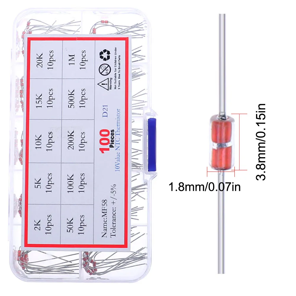 MF52 MF58 MF72 NTC thermistor Thermal Resistor Kit DIY Mix Resistors set 1K 2K 3K 4.7K 5K 10K 20K 47K 50K 100K