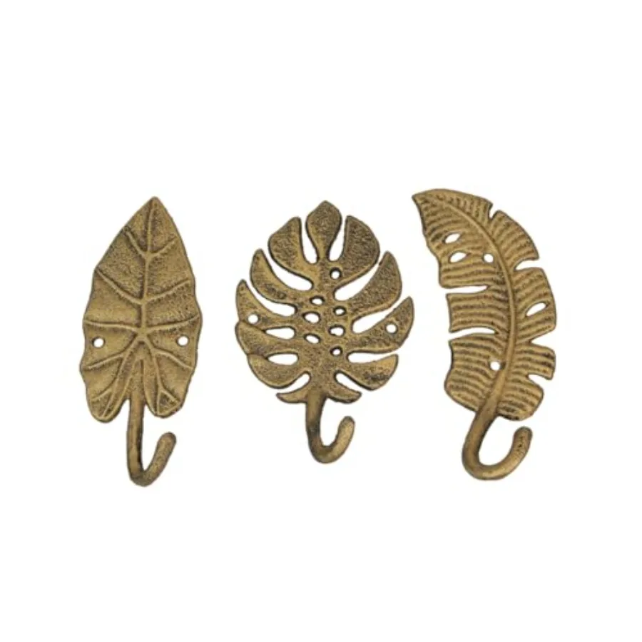 

Tropical Leaf Metal Wall Art - Set of 3 Decorative Wall Hooks Finish - Charming 6.25" Leaves - Functional Wall Art Storage Solu