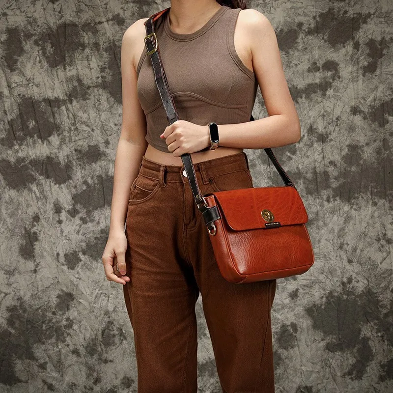 Johnature High Quality Genuine Leather Messenger Bag 2026 New Vintage Natural Real Cowhide Solid Color Women Shoulder Bags