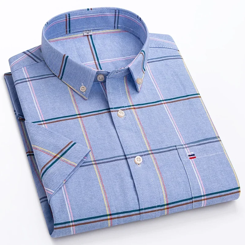 

Plus Size Short Sleeve Striped Shirts for Large Men Summer Pure Cotton Oxford Easy Care Business Casual Male Clothing Checked