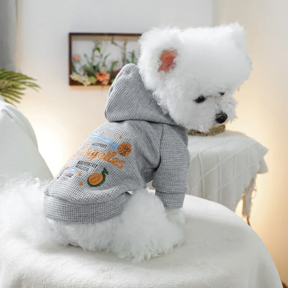 Pet Accessories Sunny California Style Dog Hoodie Grey Warm Dog Sweatshirt Polyester Soft Dog Coat Small Medium Sized Dogs