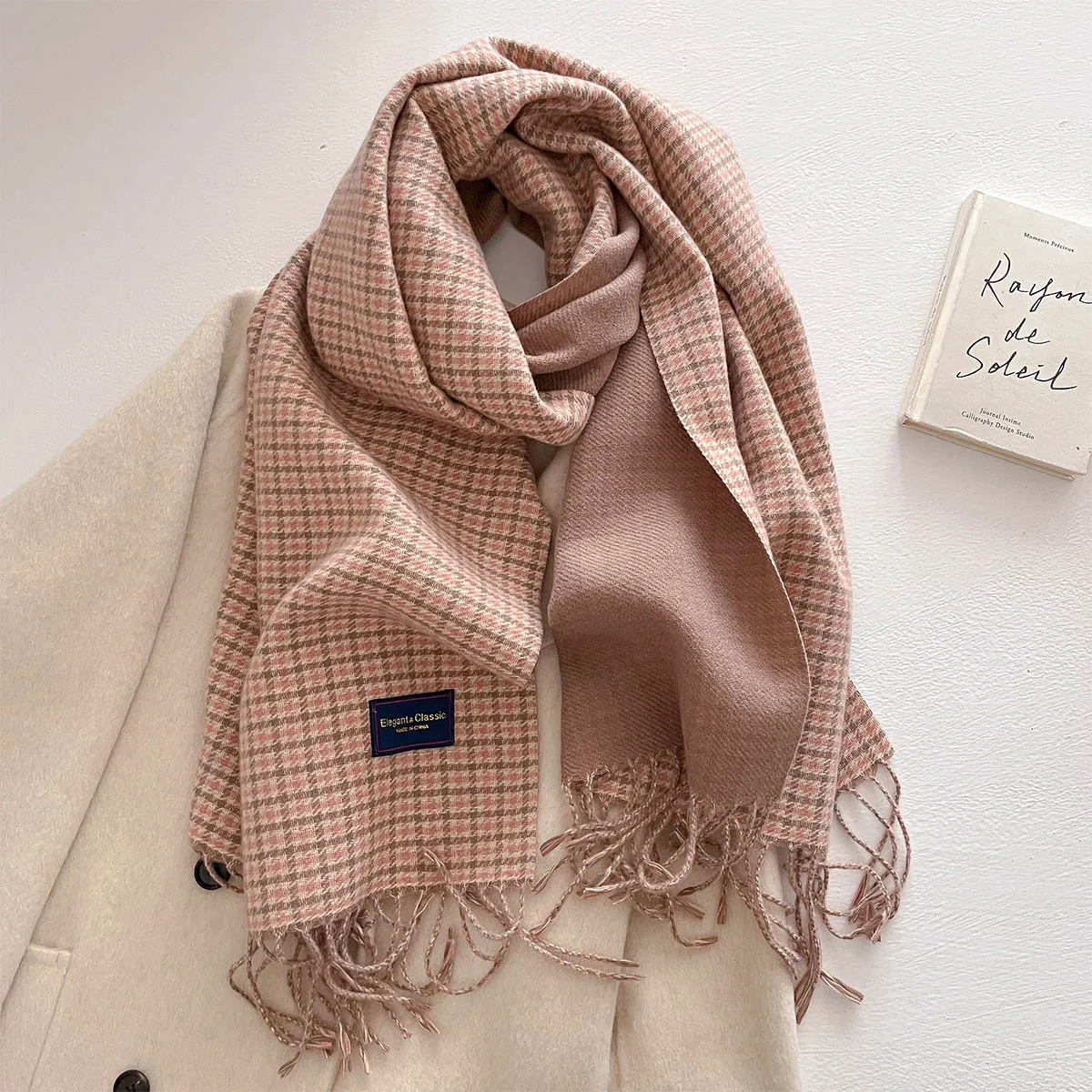 

Long Thickened Warm Scarf For Women 50*200CM Tassel Pashmina Shawl Faux Cashmere Warps Autumn Winter Houndstooth Print Blanket