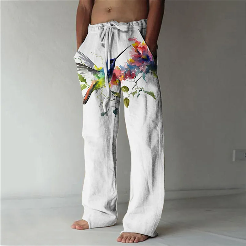 New Summer Men's Simple Casual Wide Leg Pants 3D Printed Fashion Wide Leg Pants Hawaii Loose Beach Pants