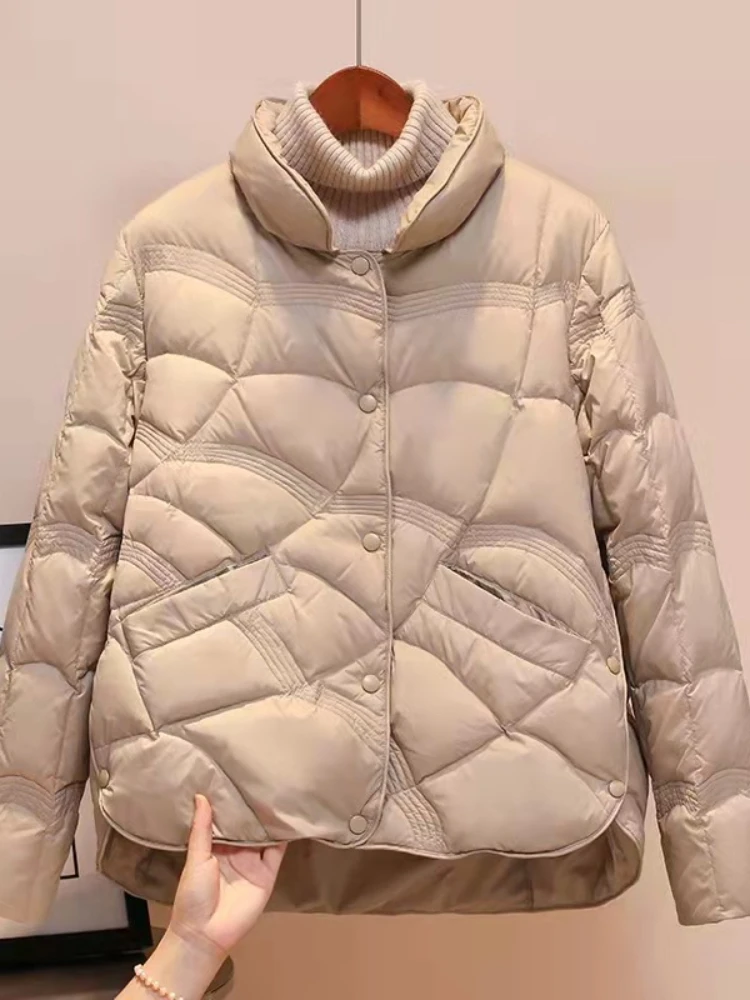 

Winter Coat Nice Woman Fashion Long Sleeve Single Breasted Pocket Straight Tube Warm Top Casual Outerwear Down Jacket Keep Warm