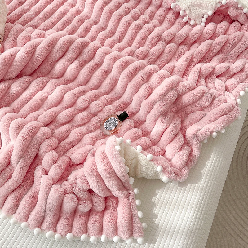 Luxury Imitation Rabbit And Berber Fleece Patchwork Bed Blankets Coral Velvet Throw Blanket Warm Sofa Air Conditioning Blanket