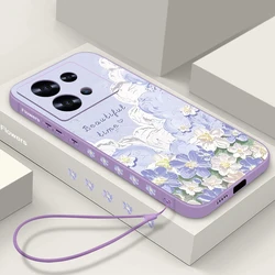 Floral Pattern Lanyard Case For Xiaomi Poco F6 X6 X5 11T 13T Pro Redmi Note 15 14 13 4G 12 13 Pro Plus 5G Soft TPU Phone Cover