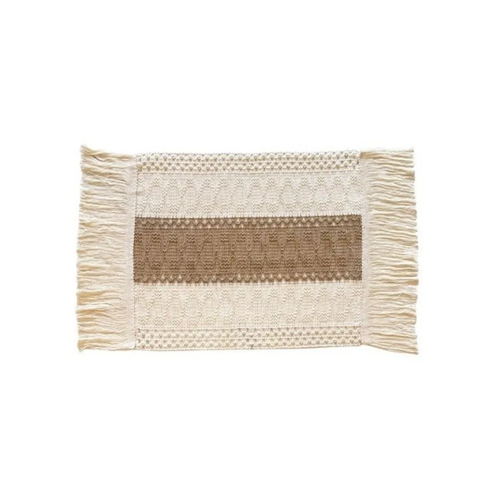4pcs Bohemia Rectangle Table Mats with Tassel Non Slip Boho Burlap Placemats Western Food Pad Heat Resistant