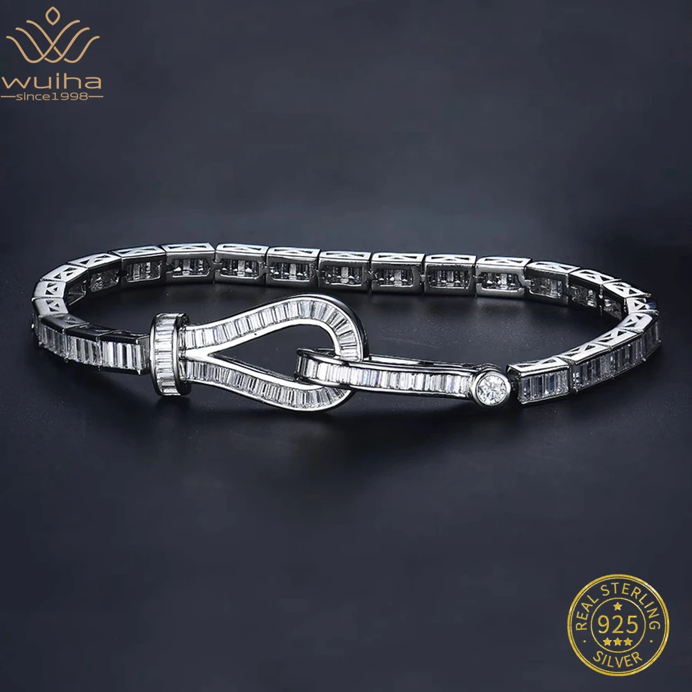 

WUIHA 18K Gold Plated 925 Sterling Silver VVS1 White Sapphire High Carbon Diamonds Bangle Bracelet for Women Gift Fine Jewelry