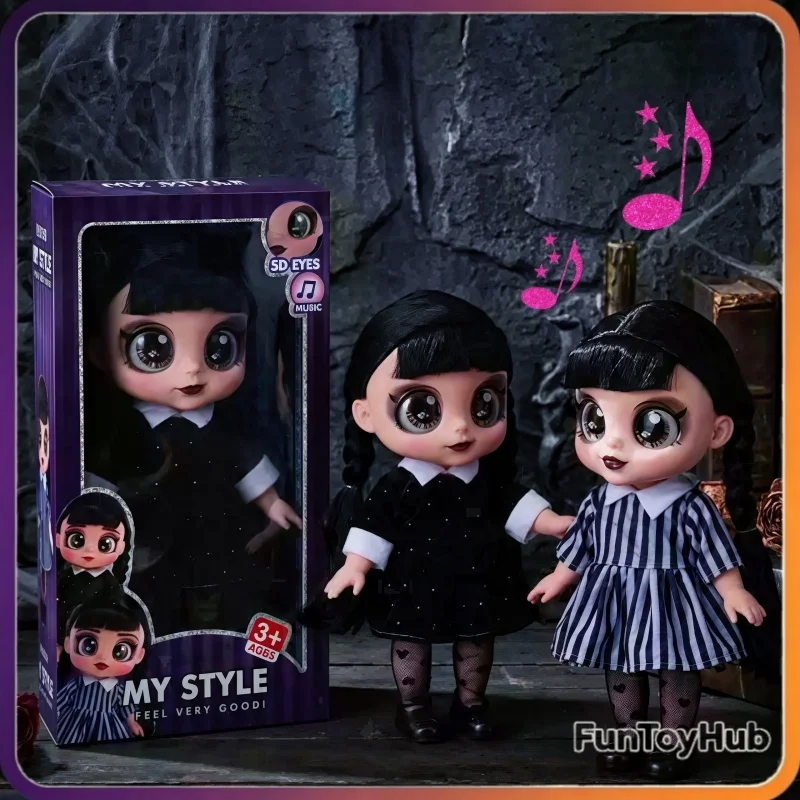 Gothic Big‑Eye Music Doll Little Viper Polka‑Dot Dress & Striped School Dress Halloween Party Pretend Play Toy With Sound Gifts