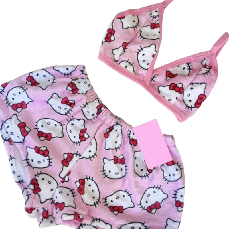 

Sanrio Hello Kitty мультфильм г-жа пижамы жилет шорты комплект нижнего белья носить вне дома для отдыха домашняя одежда комплект из двух предметов