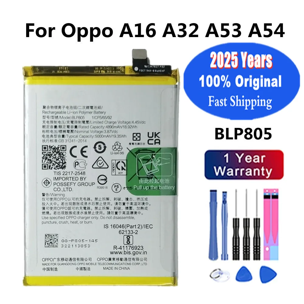 

2025 Years Original Battery BLP805 For Oppo A16 A32 A53 A54 CPH2269 PDVM00 CPH2127 CPH2131 CPH2239 5000mAh Mobile Phone Battery