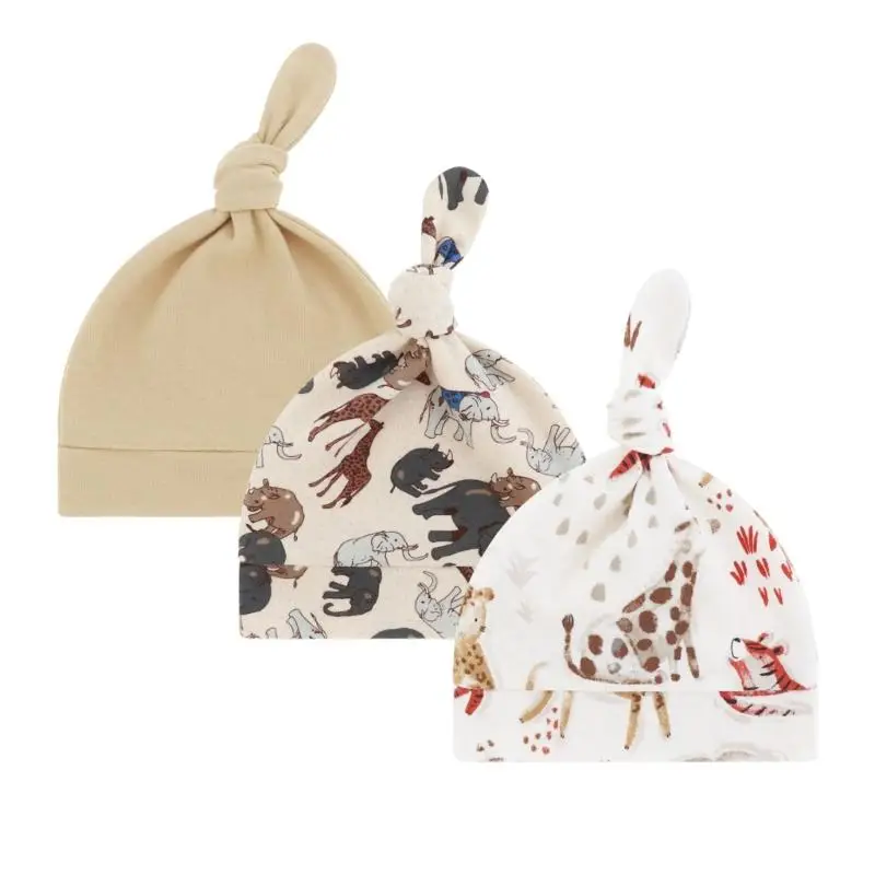 U13F Zachte stof babymuts katoen ademend ziekenhuishoed kleur/mooie print geknoopte petten voor baby's 0-24 maanden