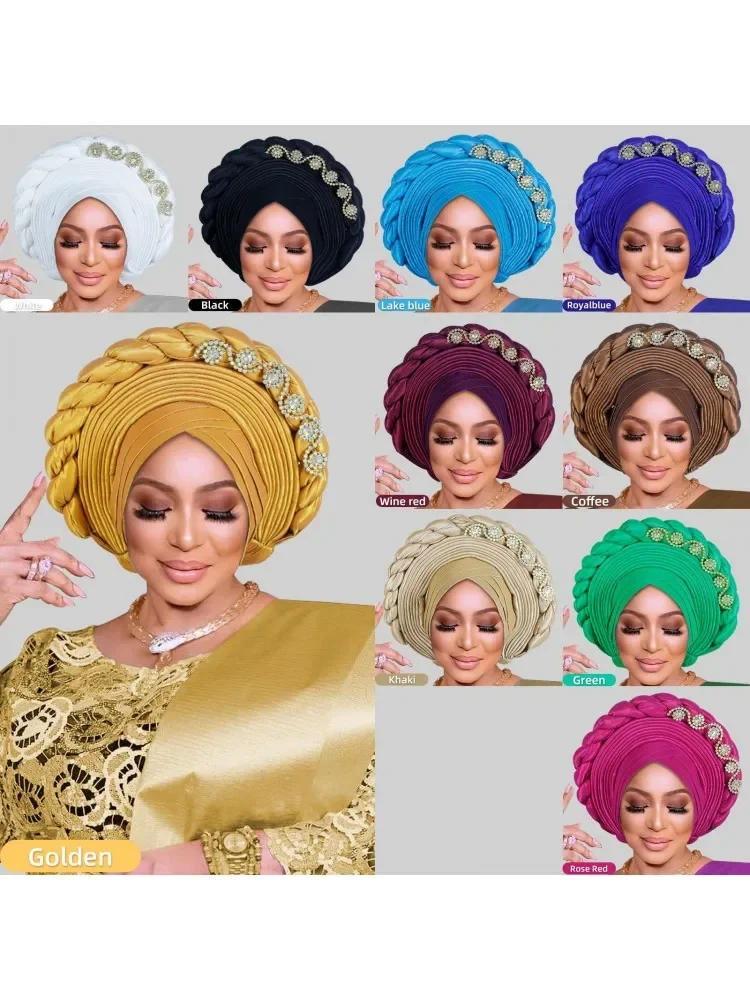 African Lady Head Wraps Knoted Turban Cap For Women Nigeria Raw Autogele Headtie Party Headwear Wedding Auto Geles Turbante