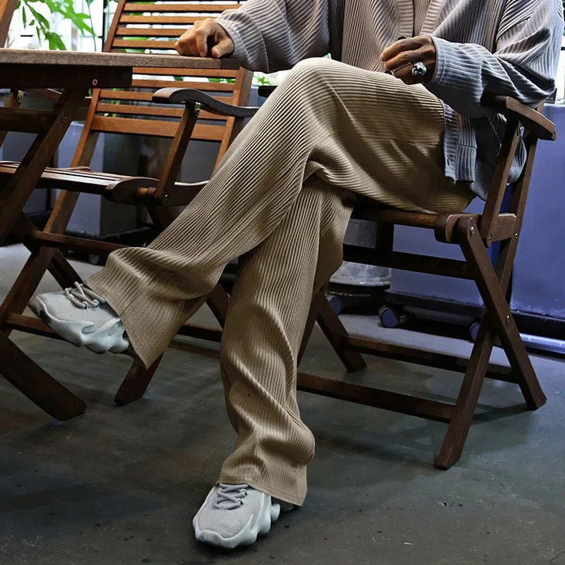 

Men Pant Long Pants Striped Splice Straight Trousers Loose Casual Regular Lace Up Drawstring Elastic Waist Pocket Autumn