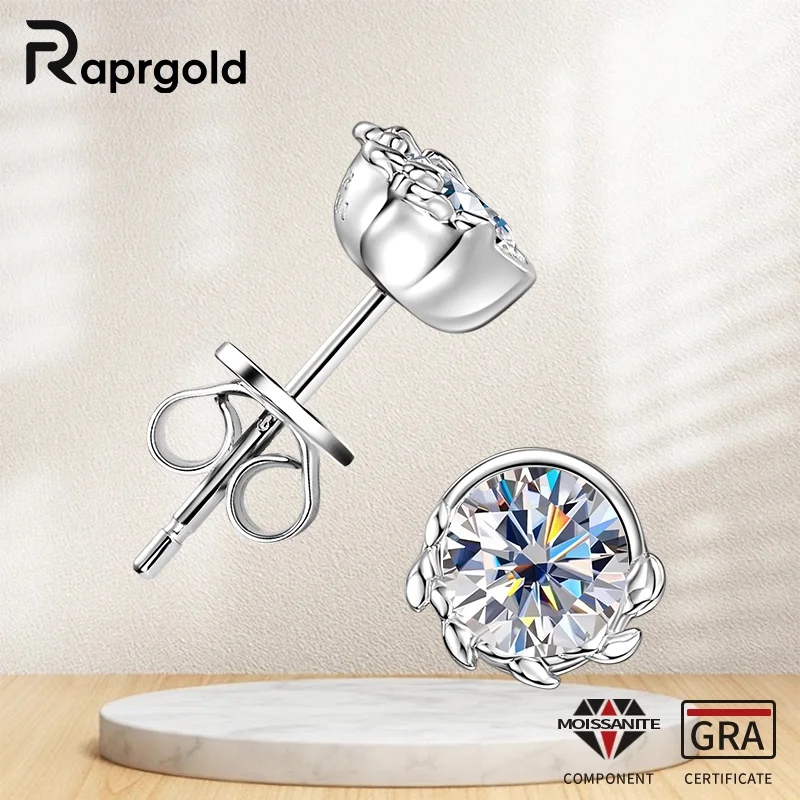 

RAPRGOLD Certified 0.5CT Round Cut Moissanite Solitaire Olive Leaf Stud Earrings for Women 925 Sterling Silver Fine Jewelry Gift