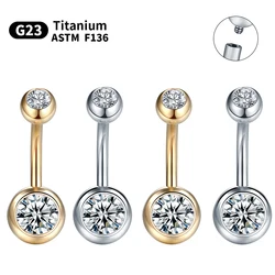 1PC G23 Titanium 14G Gold Color Belly Button Rings Navel Nombril Piercing CZ Gem 6/8/10/12mm Bar Belly Piercing Sexy Jewelry