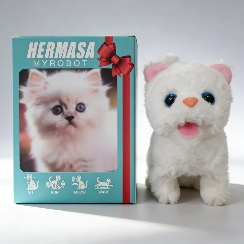 ของเล่นแมวตุ๊กตาเดินได้ มีเสียง - ตุ๊กตาแมวอิเล็กทรอนิกส์พร้อมเสียง ของขวัญสัตว์เลี้ยงเคลื่อนไหวได้อัจฉริยะสำหรับเด็กในวันเกิด