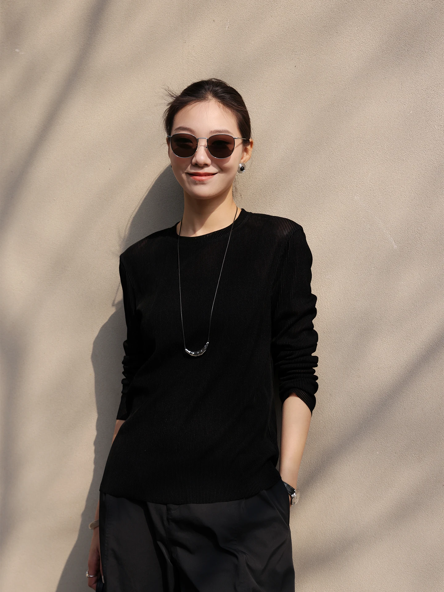 

Женская повседневная трикотажная базовая футболка Slim Fit с круглым вырезом и длинным рукавом, весенняя новинка, в полоску, с цветовыми блоками