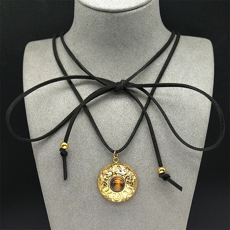 

Fashion Tiger Stone Pendant Choker For Women Girl Adjustable Knotted Bowknot Tie Chain Necklace Body Female Jewelry Accessory