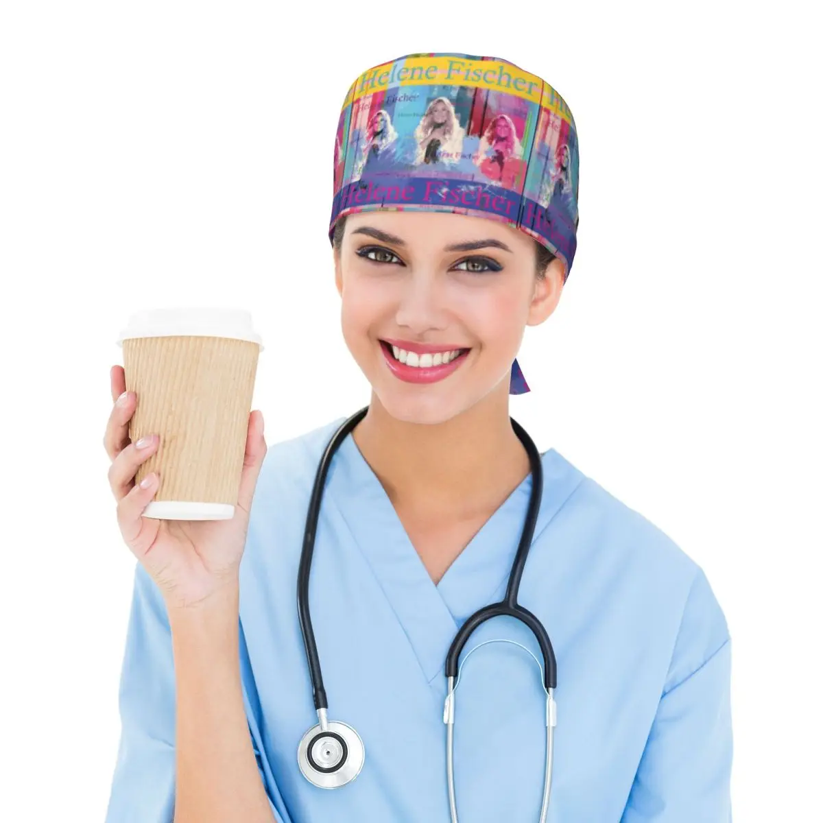 Helene Fischer Portrait Scrub Hat Doctor Working Surgical Cap Unisex Adjustable Nursing Caps for Dentist