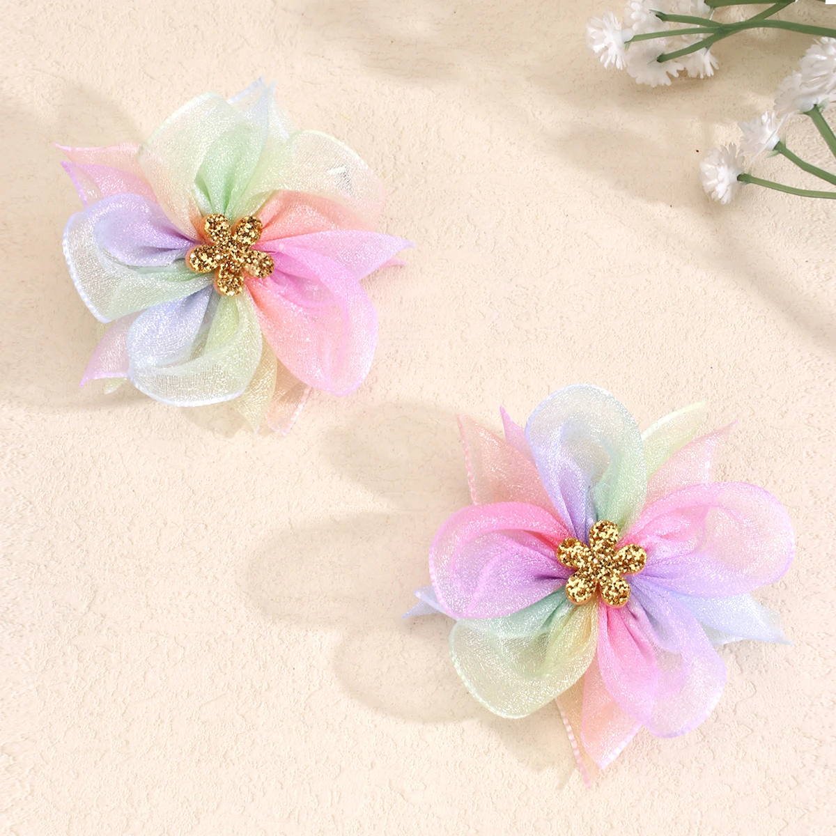 2pcs/set Rainbow Flower Hair Clips For Girls Fashion Sequin