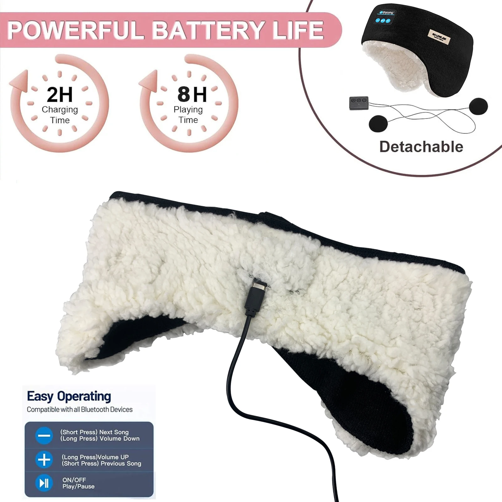 سماعة لاسلكية تعمل بالبلوتوث سماعات عقال الرياضة الموسيقى الشتاء غطاء للأذنين هيئة التصنيع العسكري سميكة الصوف الأذن يفشل غطاء للأذن سماعة رأس بخاصية البلوتوث #4