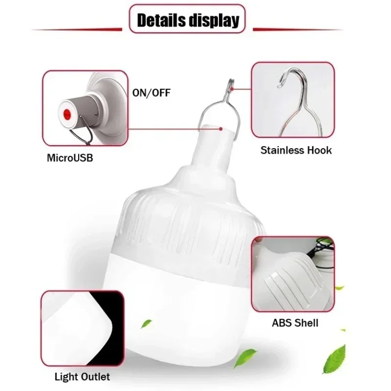 80W Portable Tent Lamp Battery Lantern BBQ Camping Light Outdoor Bulb USB LED Emergency Lights for Patio Porch Garden