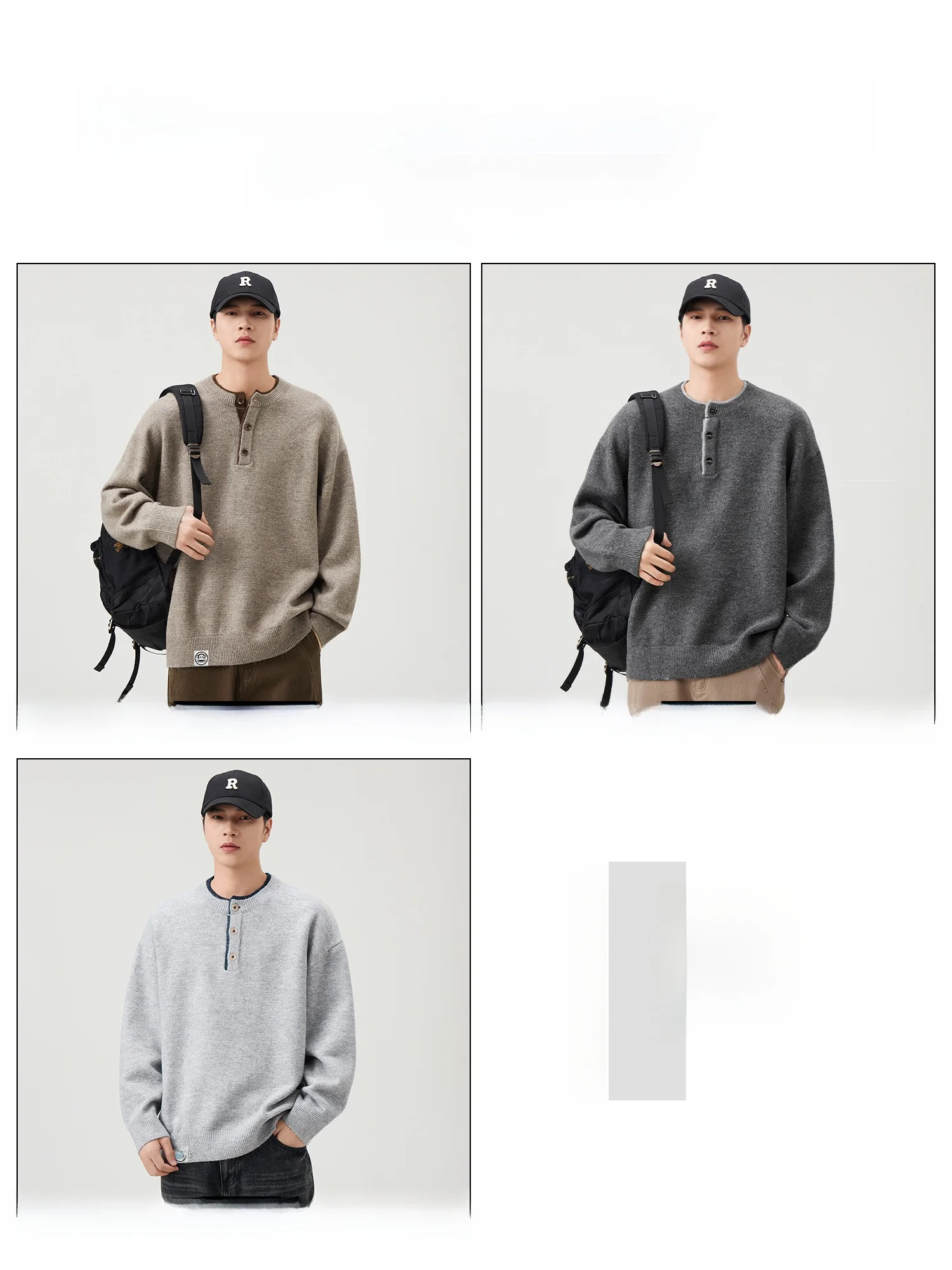 PaulFrank Loose Fit Casual Knitted Sweater Contrast Color Henry Collar Men's Autumn Winter Faionable Comfortable Top