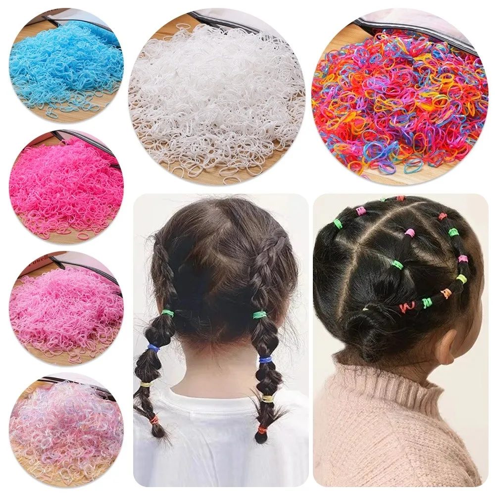 1000Pcs Girls Colourful Disposable Rubber Band Hair Ties Headband Ponytail Holder Bands Kids Hair Styling Tools