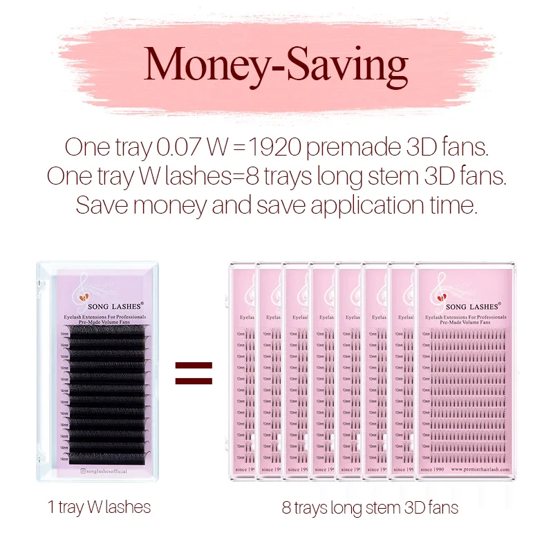 SONG LASHES High Quality W Shaped Eyelashes Extension 3D Premade Volume Fans 3 Tip C/D Curl Idividual Lash