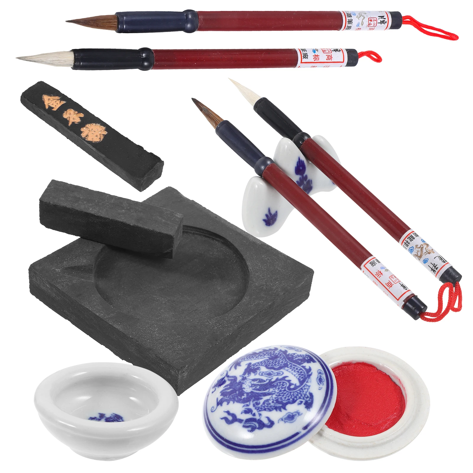 

Four Treasures Study Set Calligraphy Brushes Pen Kit Chinese Wood Beginner Man Kanji Brush Ink Sumi Painting Watercolor