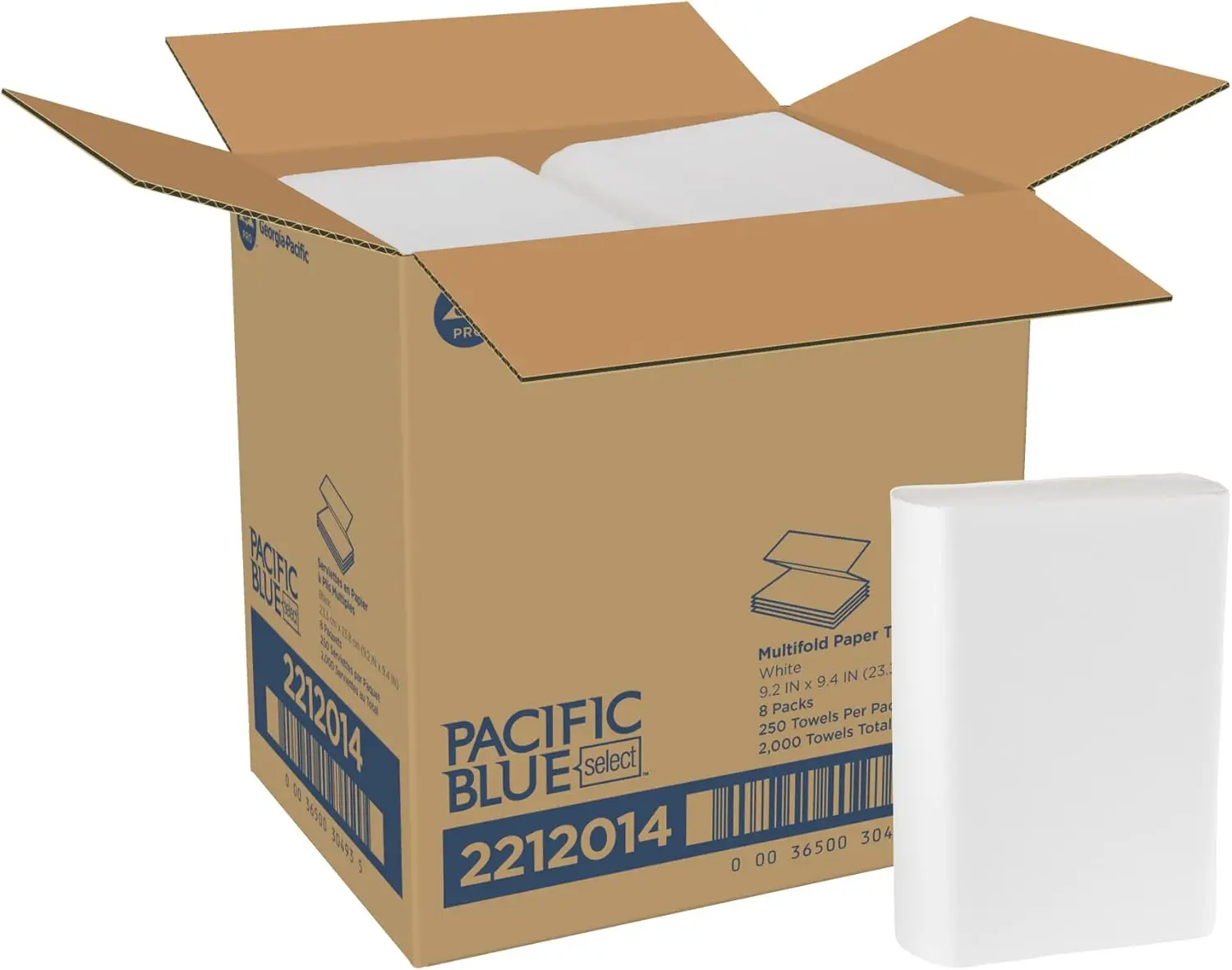 

Премиальные однослойные многослойные бумажные полотенца, белые, 250 полотенец в упаковке, 8 упаковок в коробке