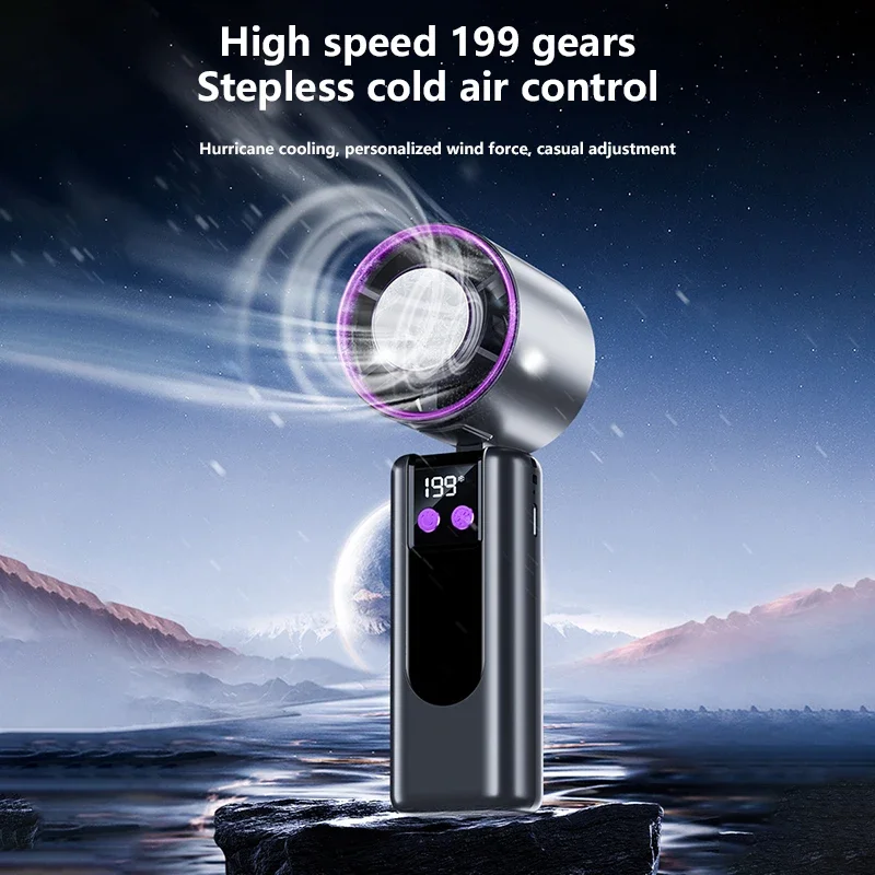 Lenovo 199-speed High-speed Cooling Fan Usb Charging Digital Display Large Wind Turbine Handheld Portable Fan Mini Cooling Fan image 5