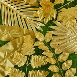 5pcs Artificial Gold Palm Leaves Hawaii Tropical Turtle Leaf Branch Fake Plants For Wedding Jungle Birthday Party Home DIY Decor