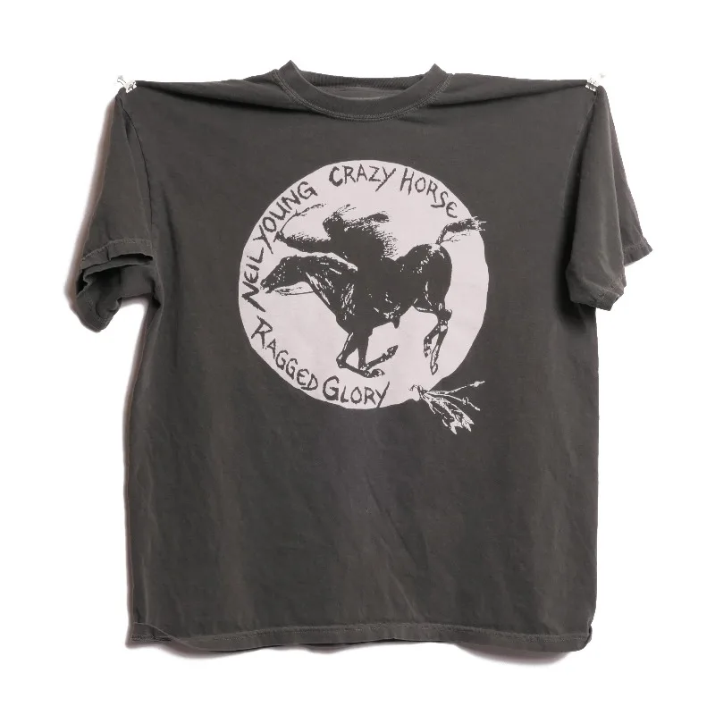 Camiseta Neil Young Crazy Horse Ragged Glory com Estampa de Cavalo Indiano, Algodão Vintage, Tour Danny & the Memories Rockets the Psyrcle