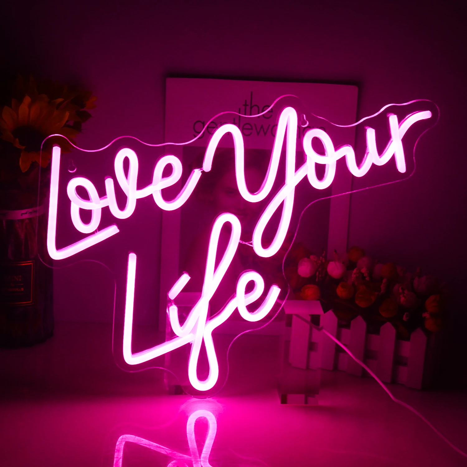 

Love Your Life Pink Neon Sign Acrylic Light for Home Bedroom Club Bar Party Wall Hanging Personalized Handmade USB Night Neon