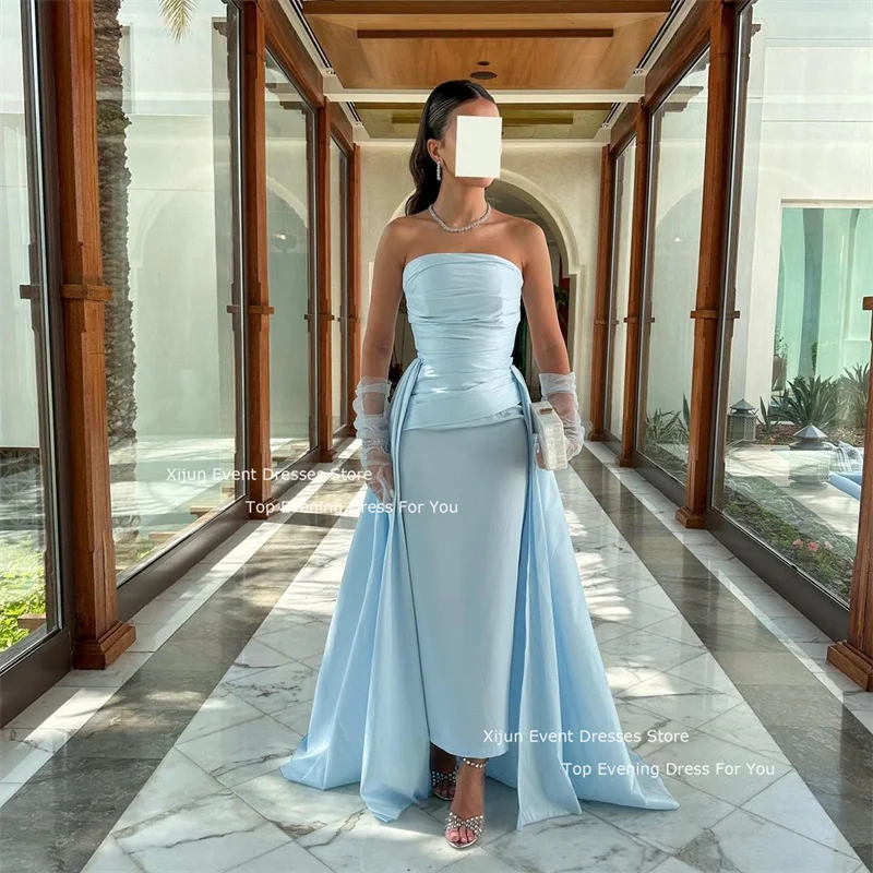 Xijun Baby Blue Satin Evening Dresses Mermaid Sleeveless Prom Dresses Saudi Arabric Long Prom Gowns 2024 For Women Party Dresses