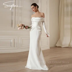 Vestidos de novia de satén con hombros descubiertos, vestidos de novia de manga larga, vestido de recepción, vestido de novia Civil minimalista, encantador