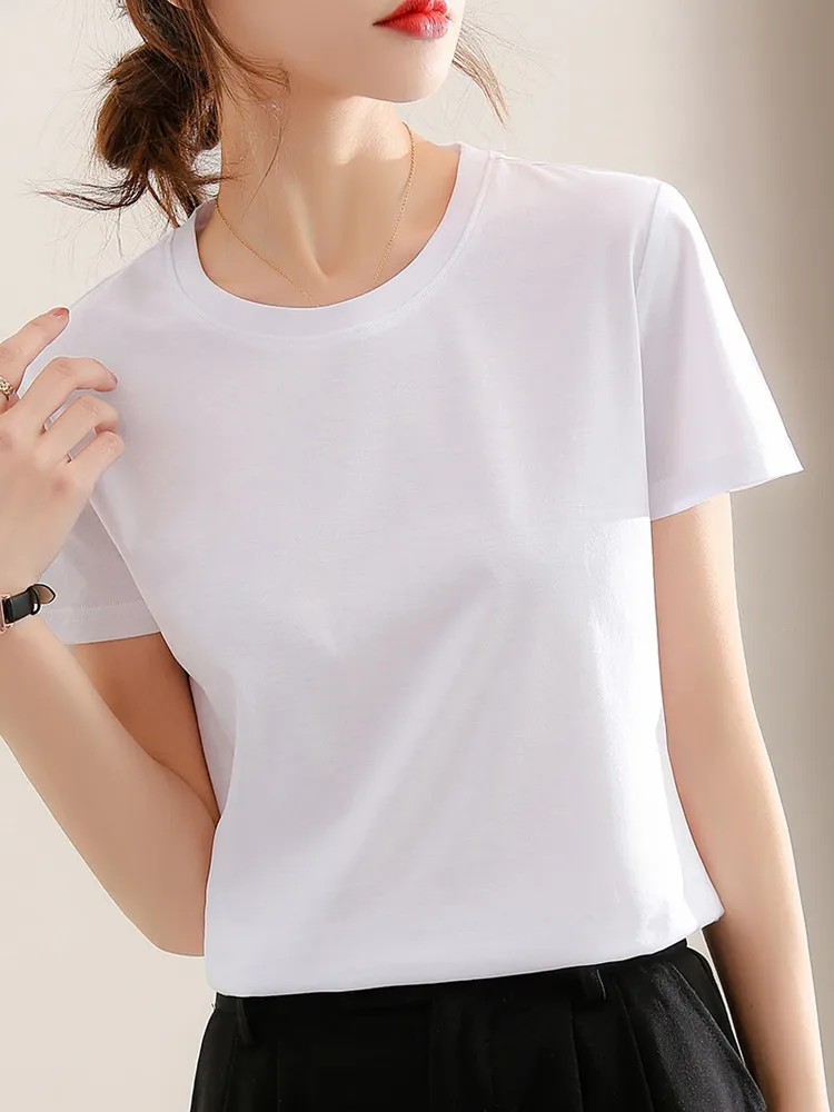 

ZOCEPT-Summer Casual Solid Color Mercerized Cotton T-shirts Women 100% Cotton Basic T Shirt Female Tops Clothes Korean Tees New