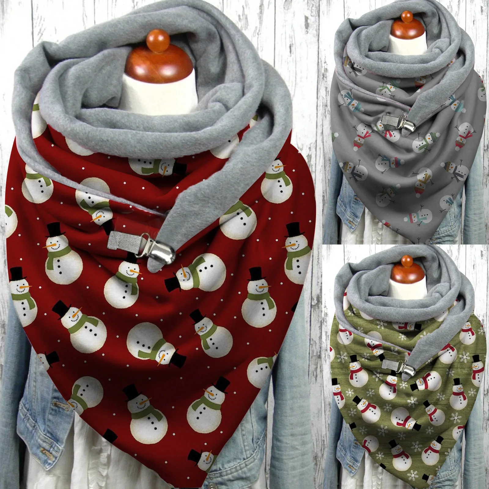 Button Winter Christmas Fashion Soft Print Scarves Casual Warm Wrap Christmas Scarf for Women Womens Headscarf Silk Head Scarves