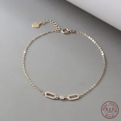 925 Sterling Silver Plated 18K Gold Geometric Inlaid Zircon Bracelet for Women Exquisite Korean Birthday Gift Jewelry